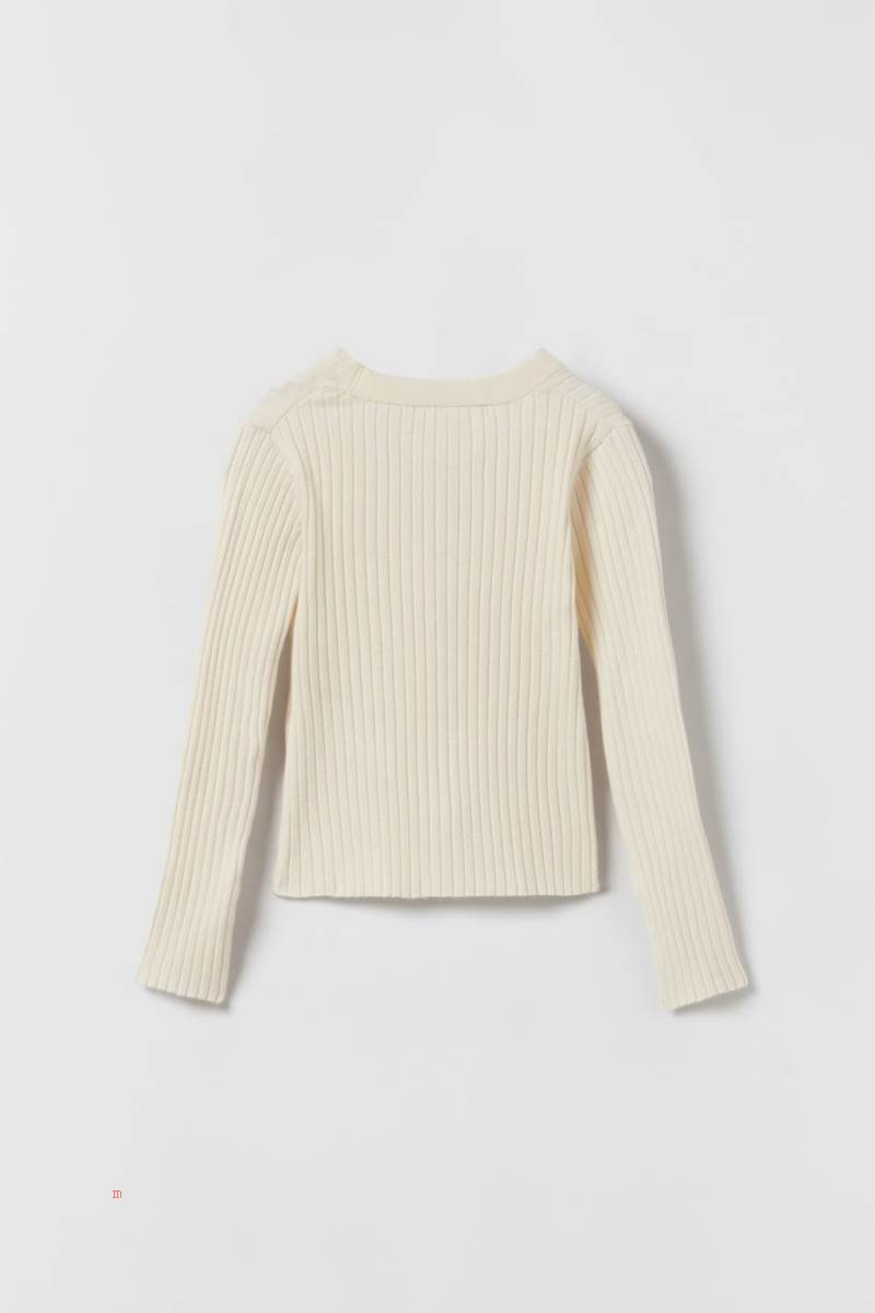 ZARA RIBBED Cardigan Tjej Grå Vita | QXYVO-7624