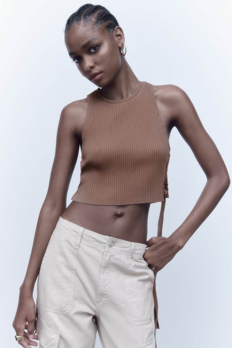 ZARA RIBBED Crop Top Dam Grå | RDUPV-8452