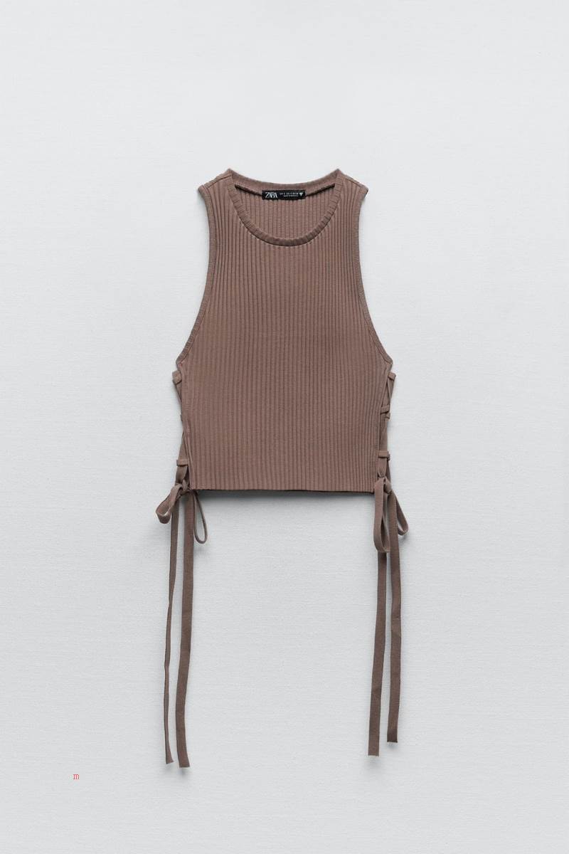 ZARA RIBBED Crop Top Dam Grå | RDUPV-8452