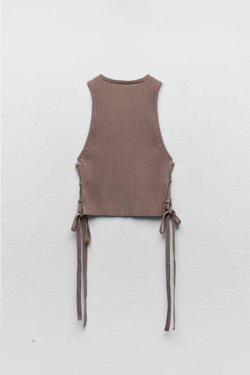 ZARA RIBBED Crop Top Dam Grå | RDUPV-8452