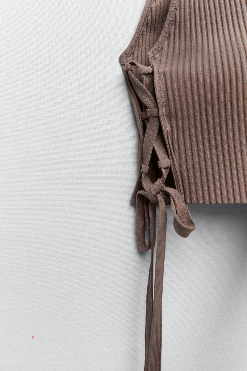 ZARA RIBBED Crop Top Dam Grå | RDUPV-8452