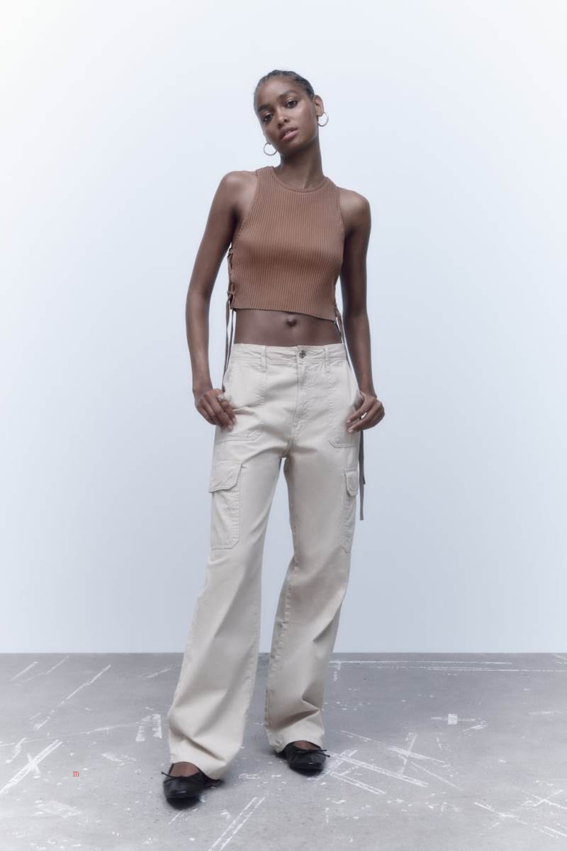 ZARA RIBBED Crop Top Dam Grå | RDUPV-8452