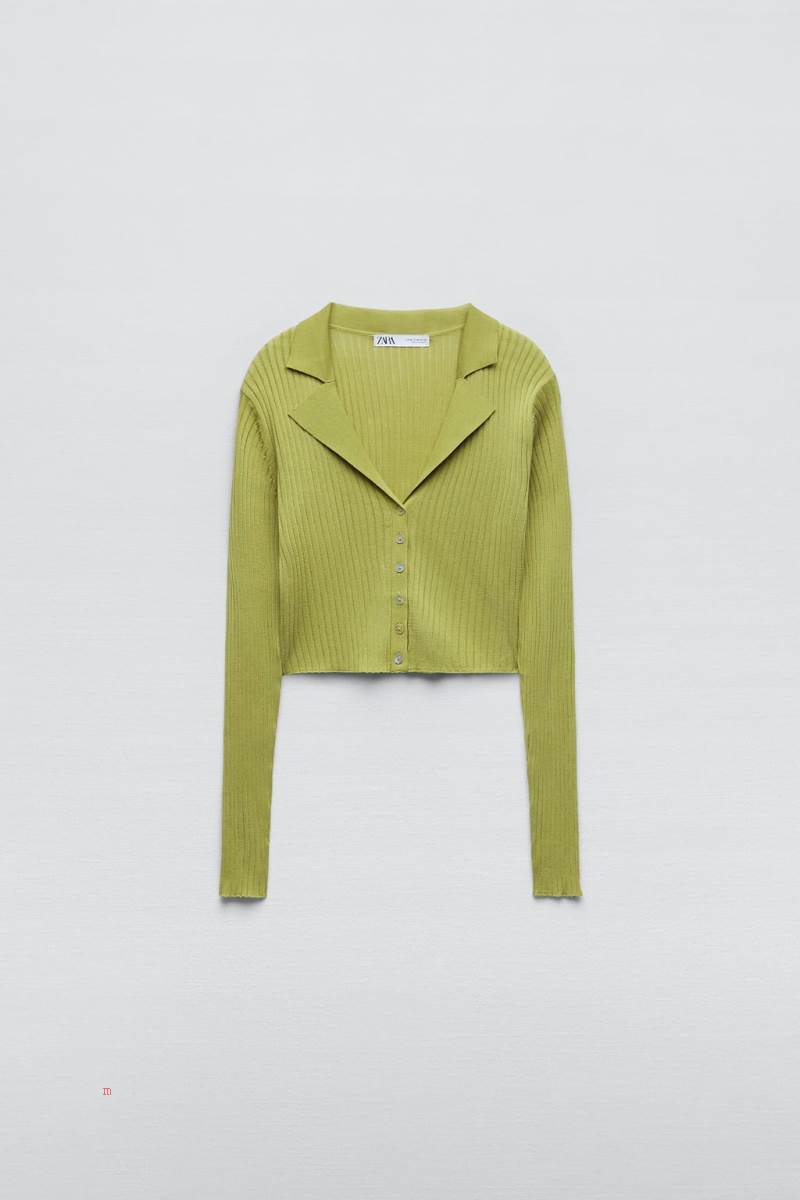 ZARA RIBBED FINE KNIT Cardigan Dam Olivgröna Gröna | OEHQB-7106