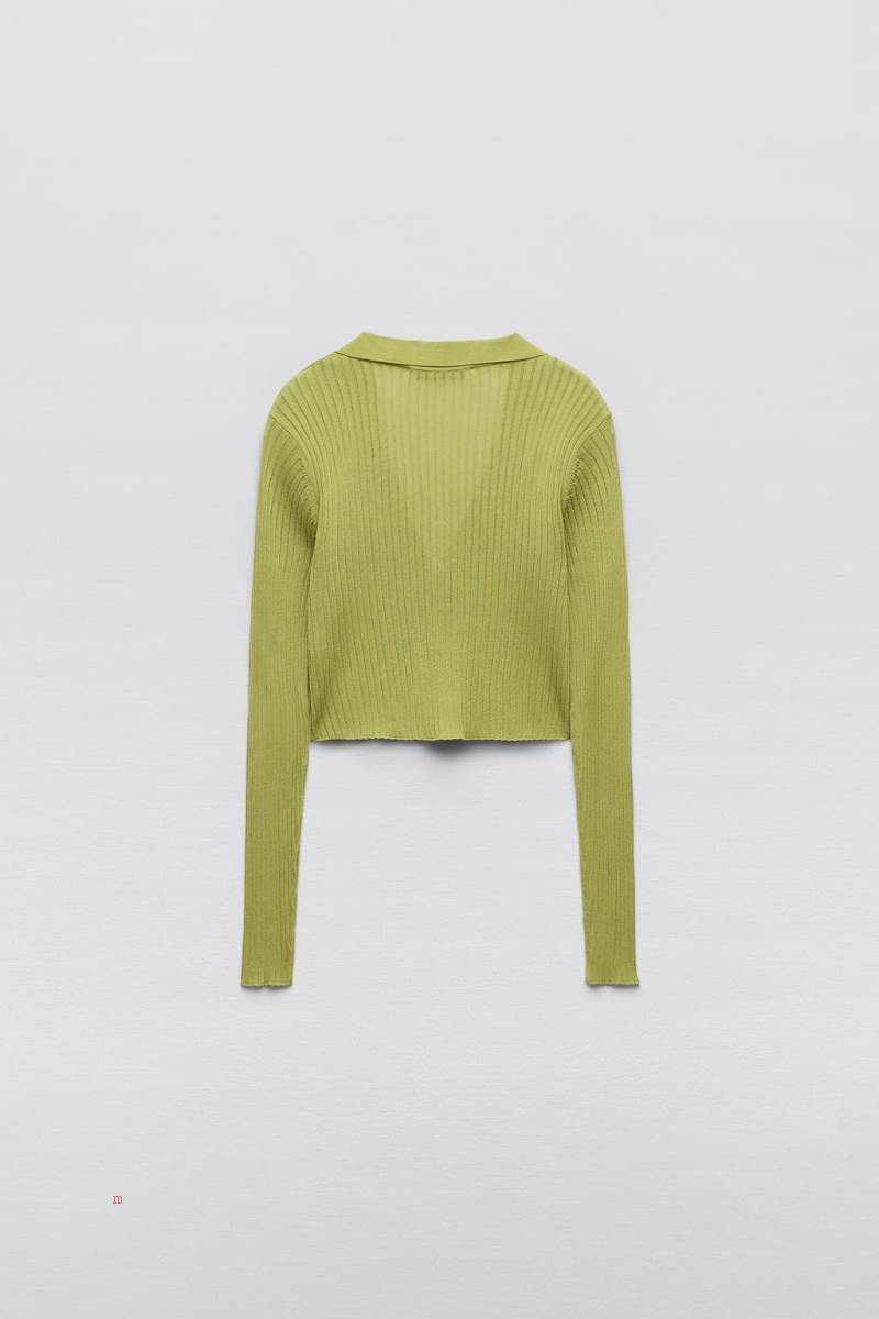 ZARA RIBBED FINE KNIT Cardigan Dam Olivgröna Gröna | OEHQB-7106