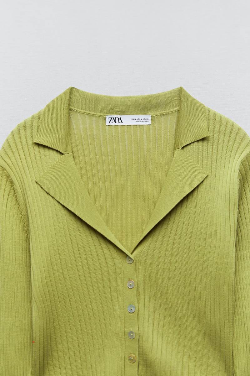 ZARA RIBBED FINE KNIT Cardigan Dam Olivgröna Gröna | OEHQB-7106