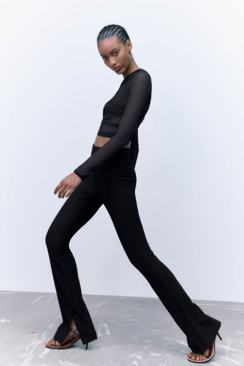 ZARA RIBBED FLARED Leggings Dam Svarta | VYJUM-5726