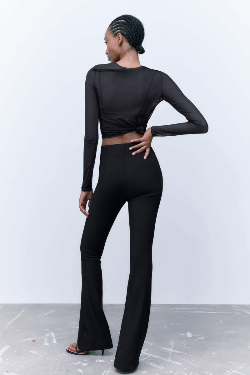 ZARA RIBBED FLARED Leggings Dam Svarta | VYJUM-5726