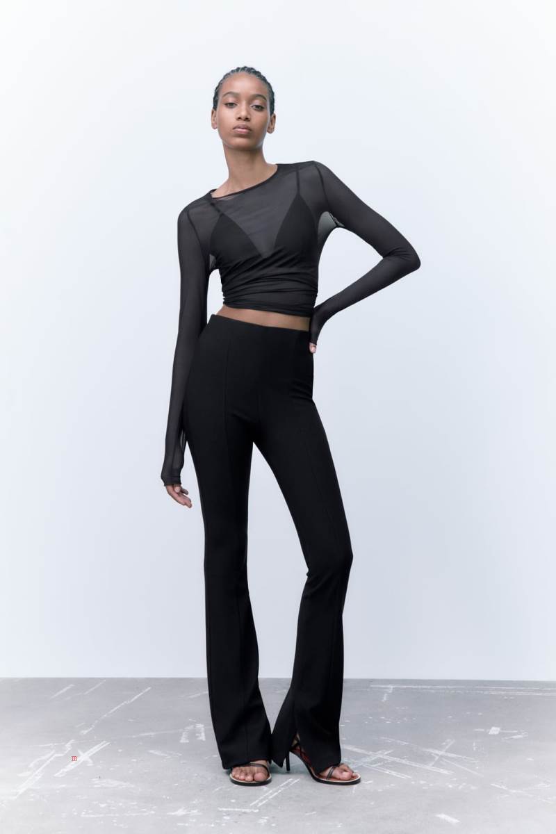 ZARA RIBBED FLARED Leggings Dam Svarta | VYJUM-5726