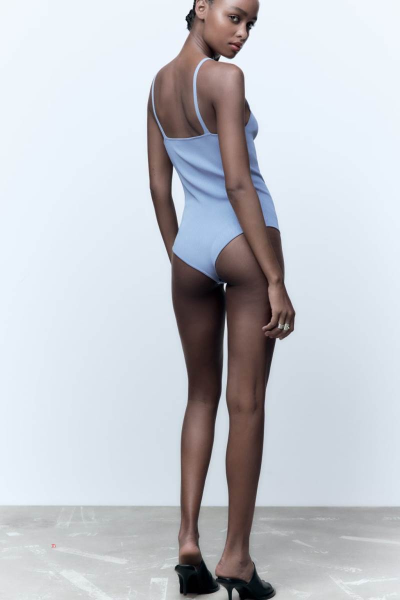 ZARA RIBBED KNIT Bodysuit Dam Ljusblå | NYATS-2143
