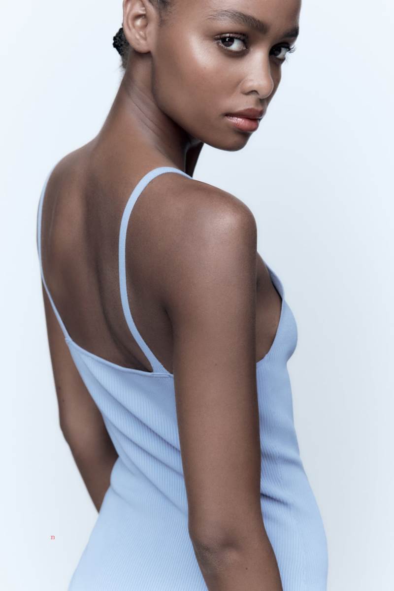 ZARA RIBBED KNIT Bodysuit Dam Ljusblå | NYATS-2143