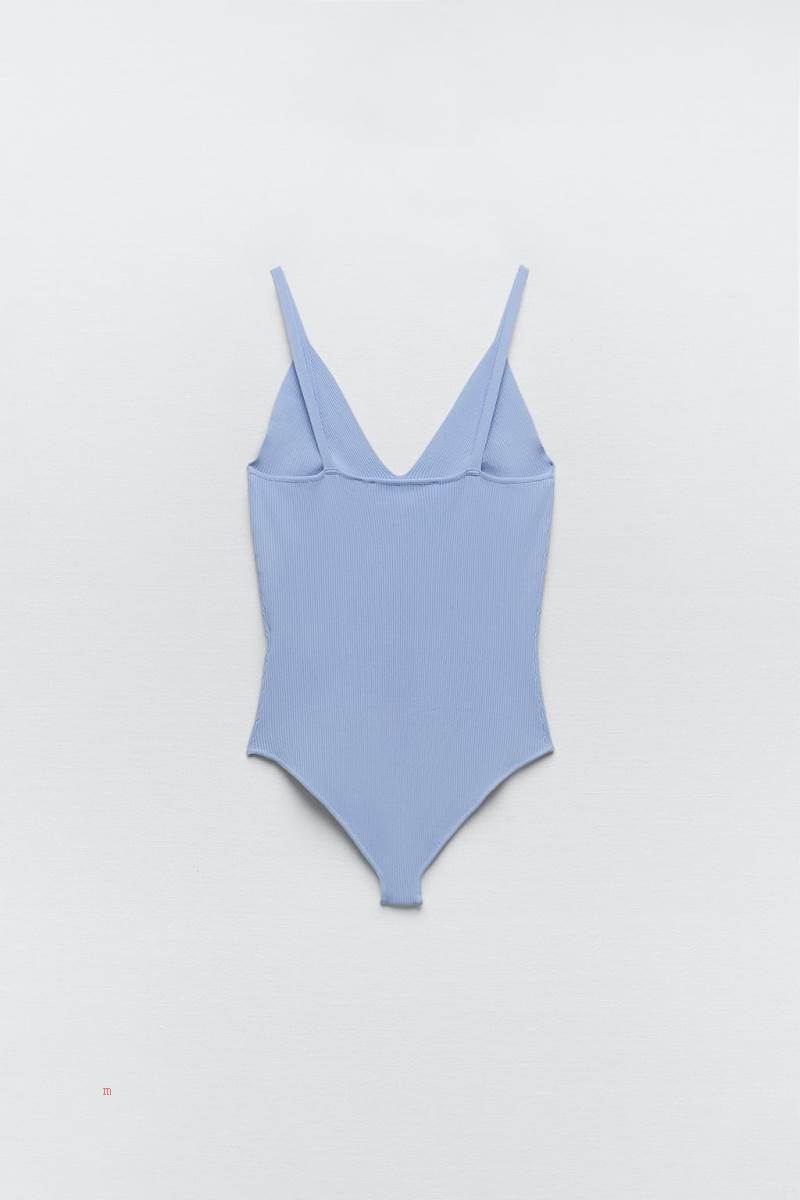 ZARA RIBBED KNIT Bodysuit Dam Ljusblå | NYATS-2143