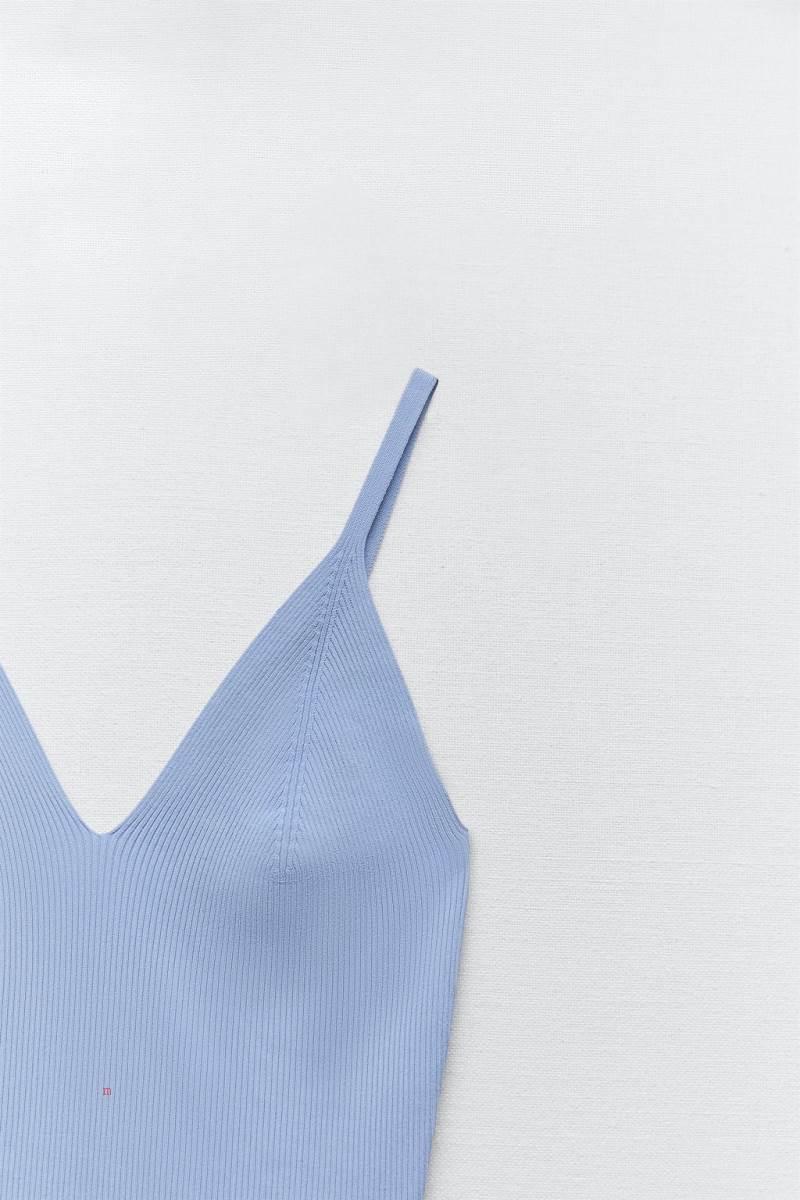 ZARA RIBBED KNIT Bodysuit Dam Ljusblå | NYATS-2143