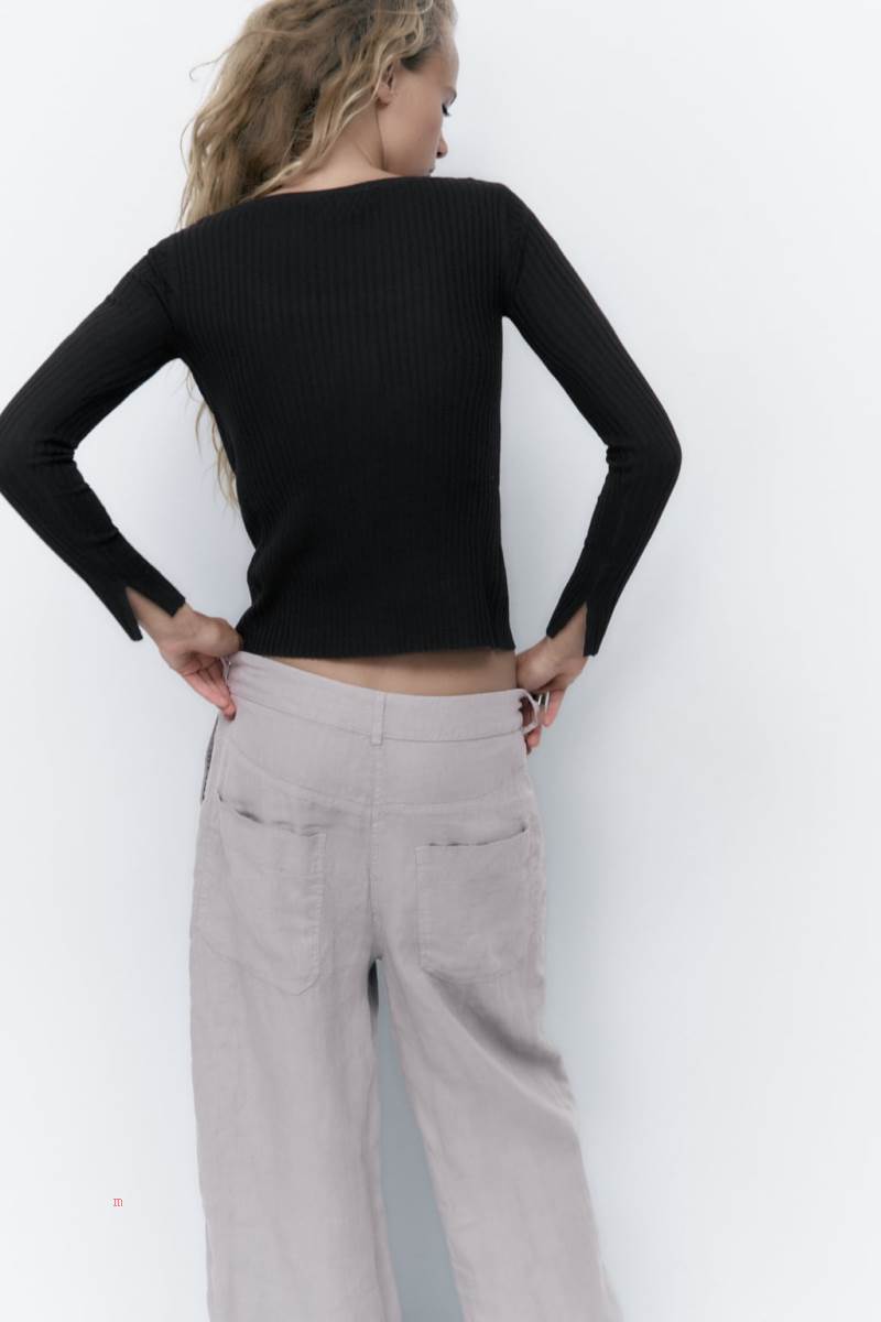 ZARA RIBBED KNIT Cardigan Dam Svarta | CGZAU-0741