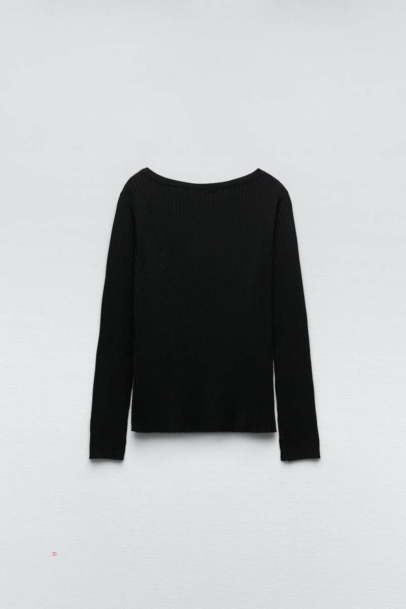 ZARA RIBBED KNIT Cardigan Dam Svarta | CGZAU-0741
