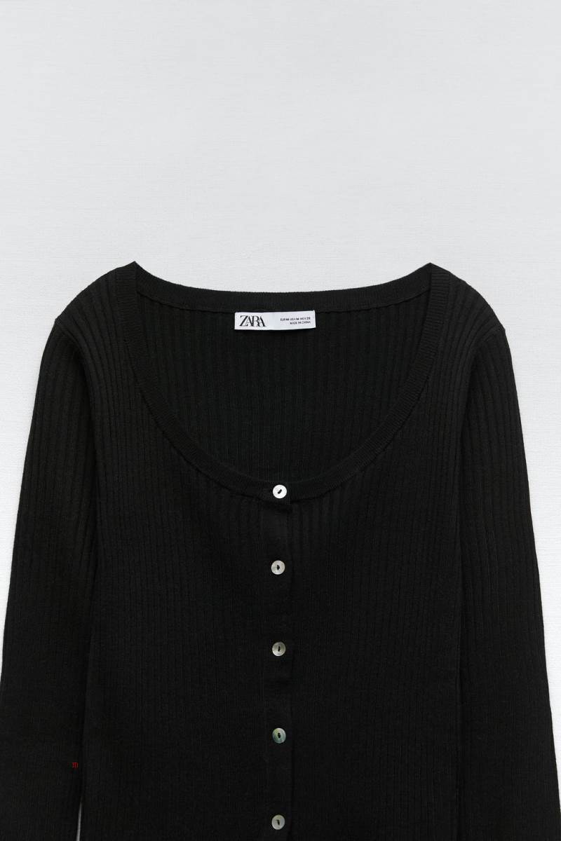 ZARA RIBBED KNIT Cardigan Dam Svarta | CGZAU-0741