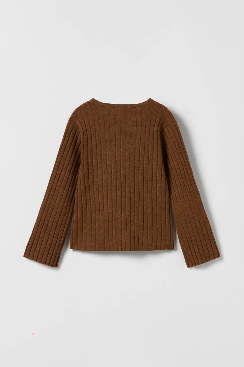 ZARA RIBBED KNIT Cardigan Tjej Bruna | LEOTQ-2076