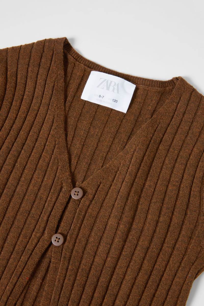 ZARA RIBBED KNIT Cardigan Tjej Bruna | LEOTQ-2076