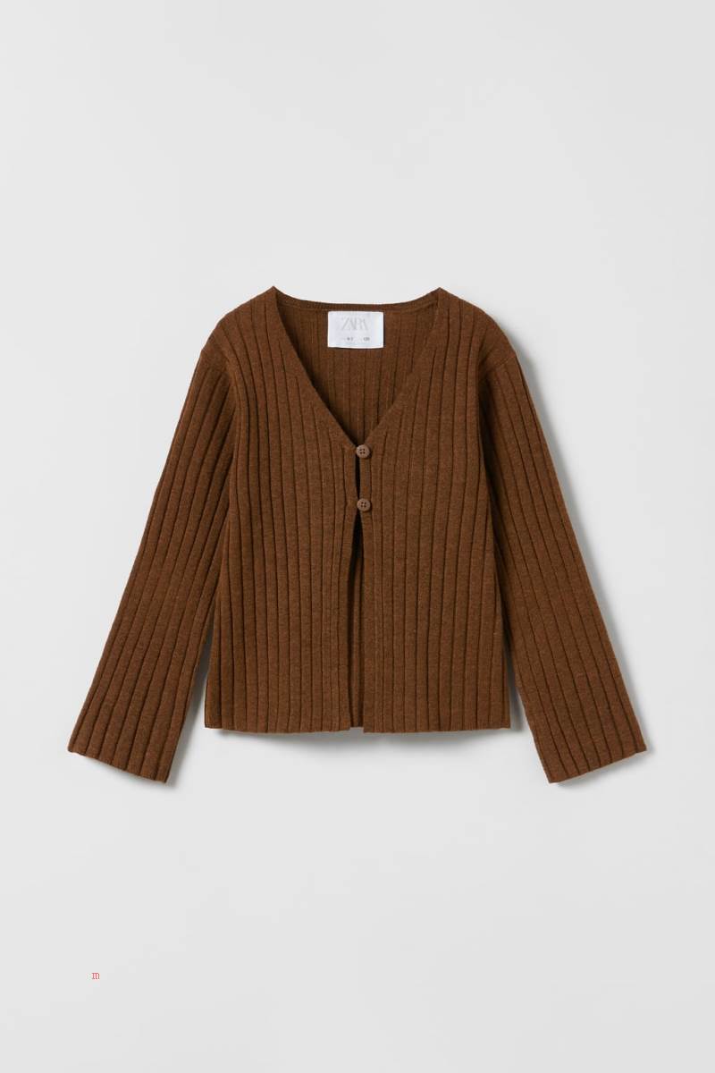 ZARA RIBBED KNIT Cardigan Tjej Bruna | LEOTQ-2076