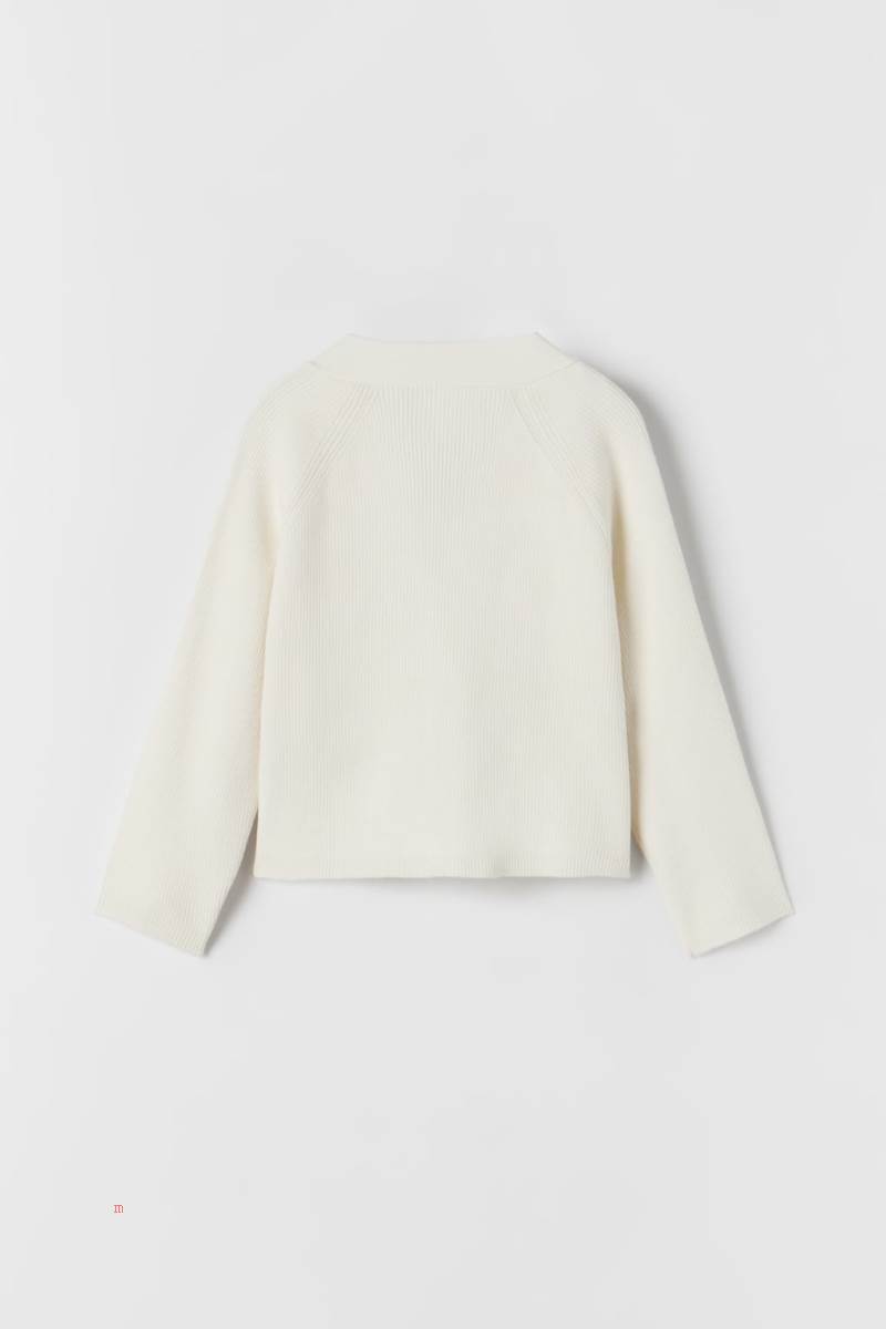 ZARA RIBBED KNIT Cardigan Tjej Grå Vita | XWNFM-0179