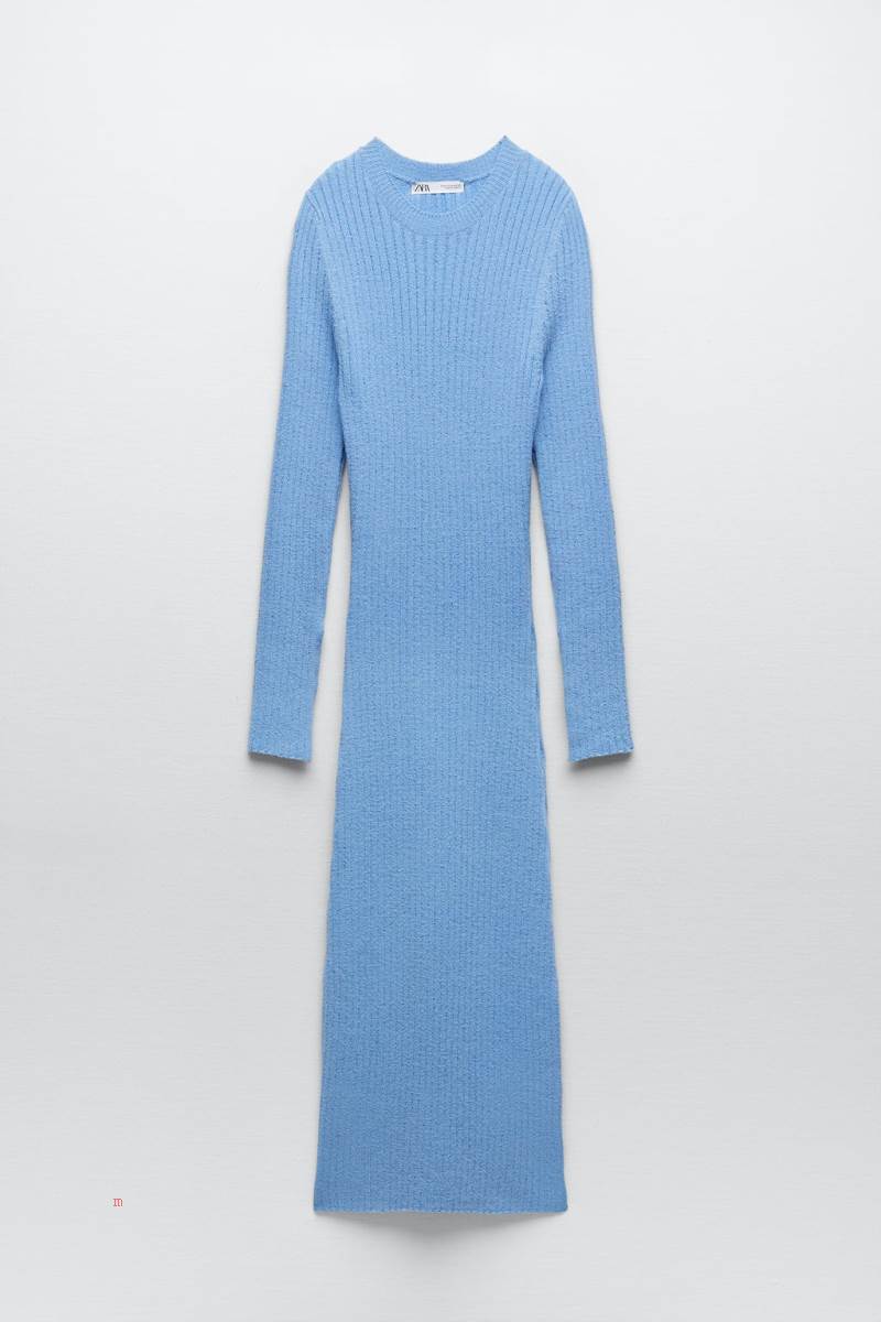 ZARA RIBBED KNIT Klänning Dam Blå | VOGTA-1065