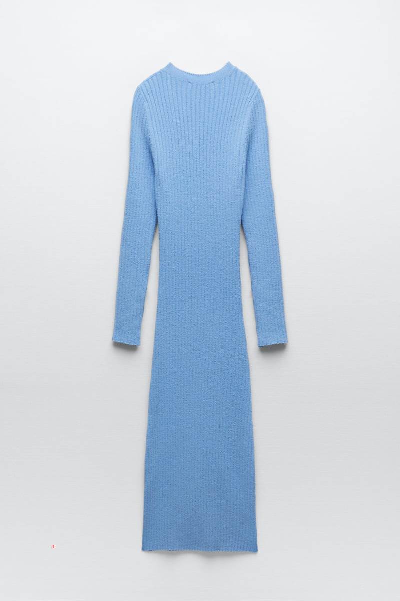 ZARA RIBBED KNIT Klänning Dam Blå | VOGTA-1065