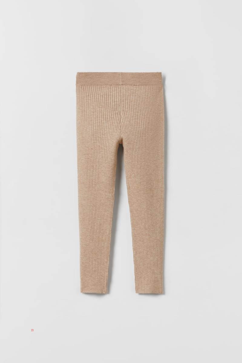 ZARA RIBBED KNIT PLAIN WITH VENTS Leggings Tjej Bruna | WRMDP-7593