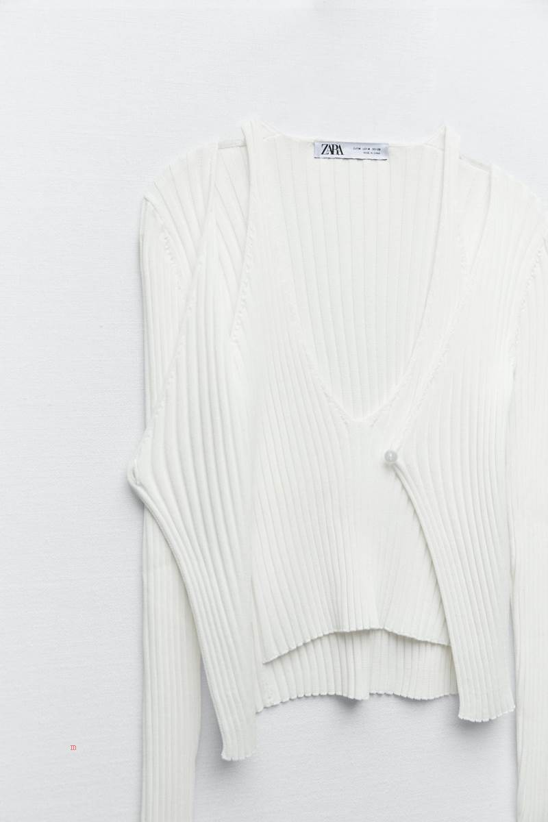 ZARA RIBBED KNIT TOP Stickat Dam Vita | JCOMR-6037
