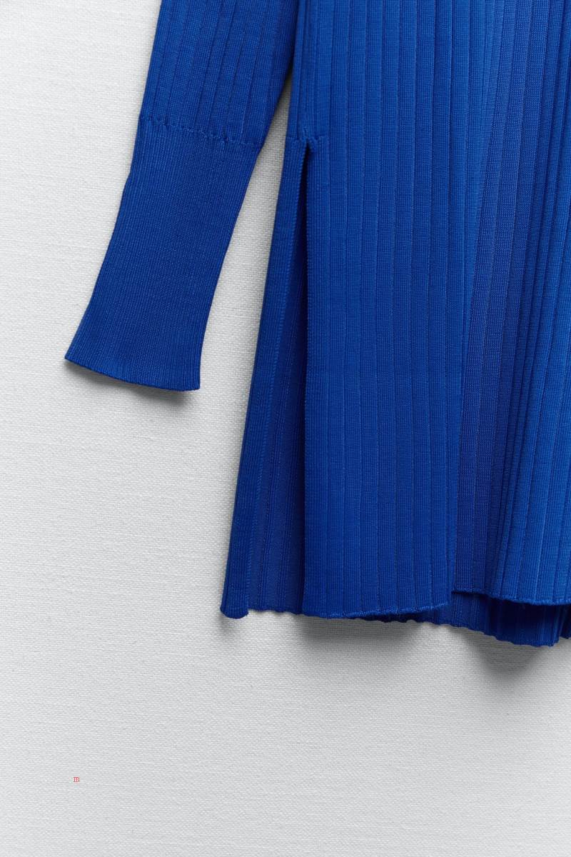 ZARA RIBBED KNIT TUNIC TOP WITH VENTS Stickat Dam Blå | TZICH-9674