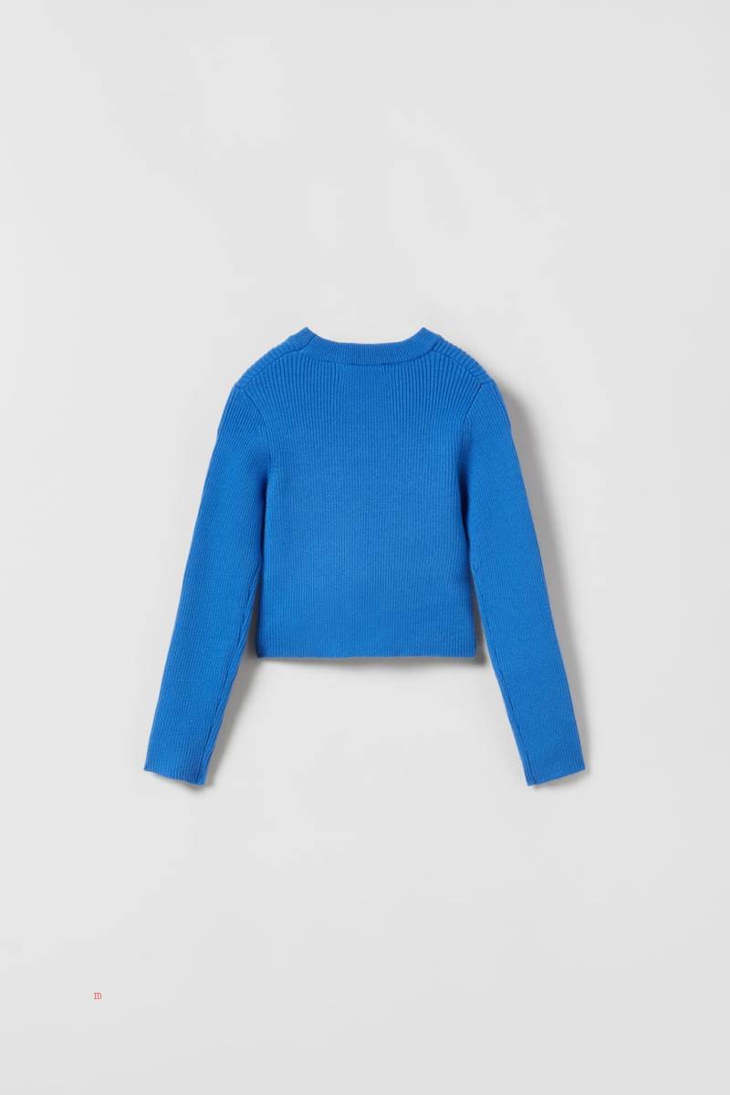 ZARA RIBBED KNIT Tröjor Tjej Mörkblå | APKSZ-5621
