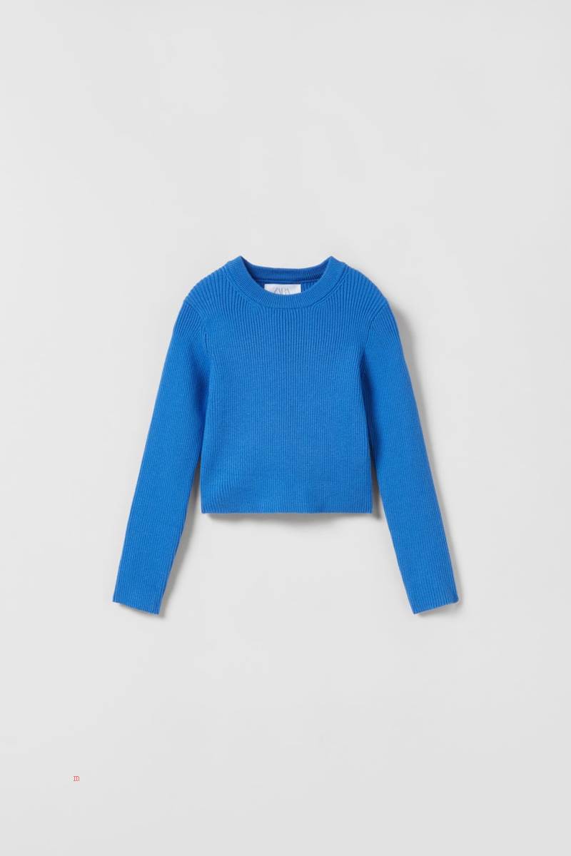 ZARA RIBBED KNIT Tröjor Tjej Mörkblå | APKSZ-5621