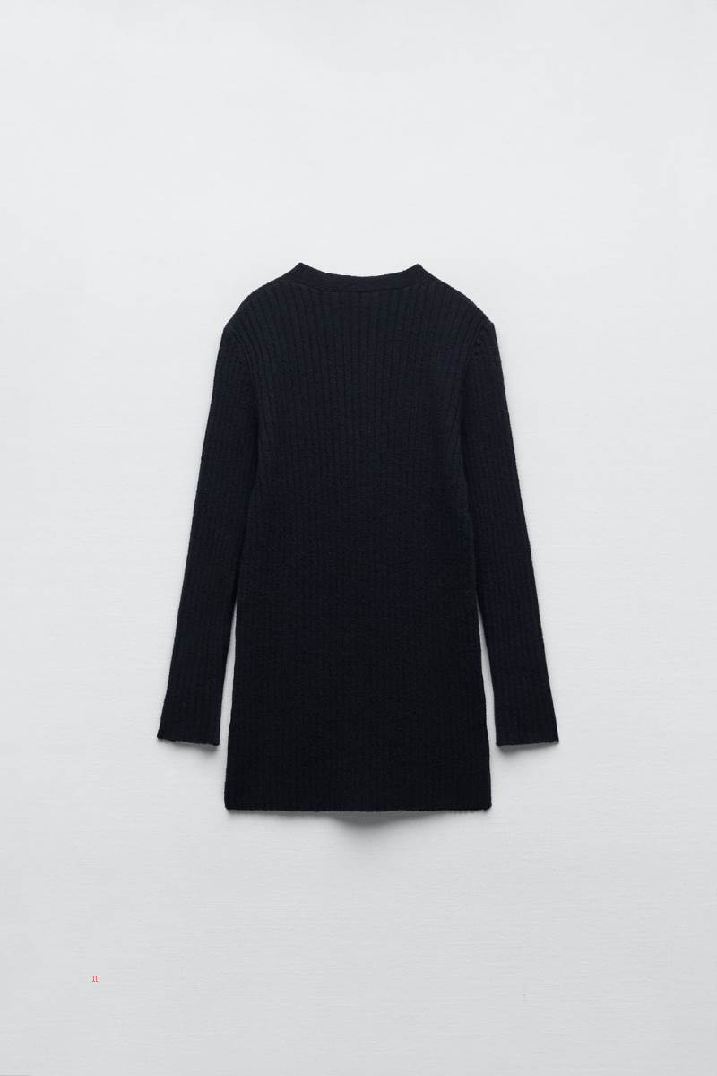 ZARA RIBBED KNIT WITH GOLD BUTTON Cardigan Dam Marinblå Blå | LAUBV-6430