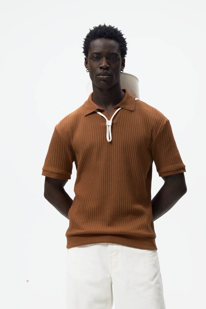 ZARA RIBBED Piketröja Herr Bruna | UBQSO-7854