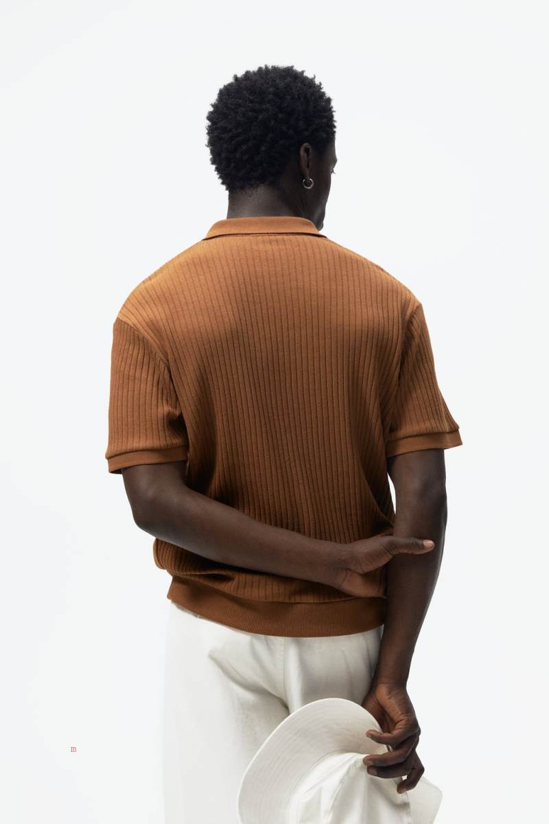 ZARA RIBBED Piketröja Herr Bruna | UBQSO-7854