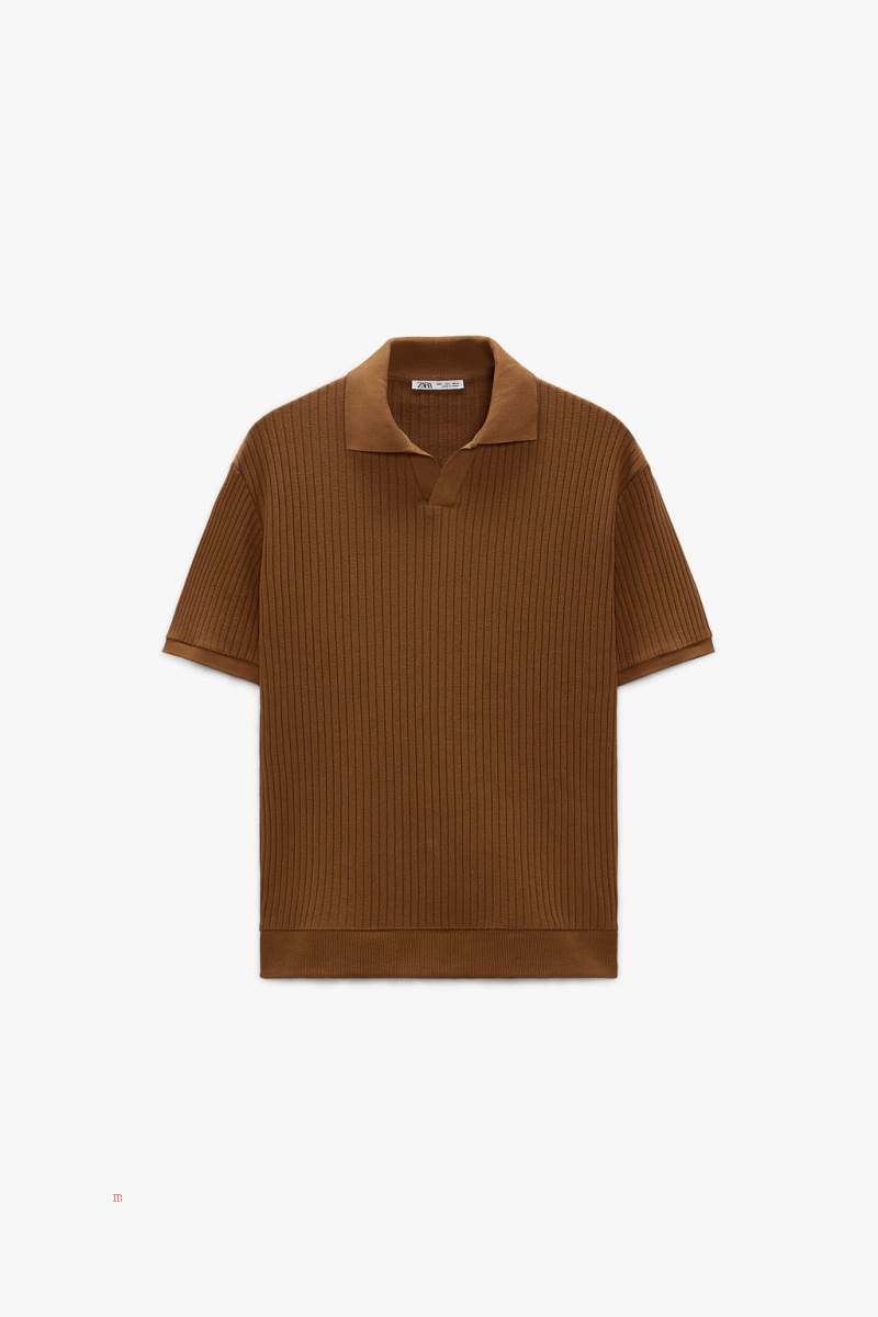 ZARA RIBBED Piketröja Herr Bruna | UBQSO-7854