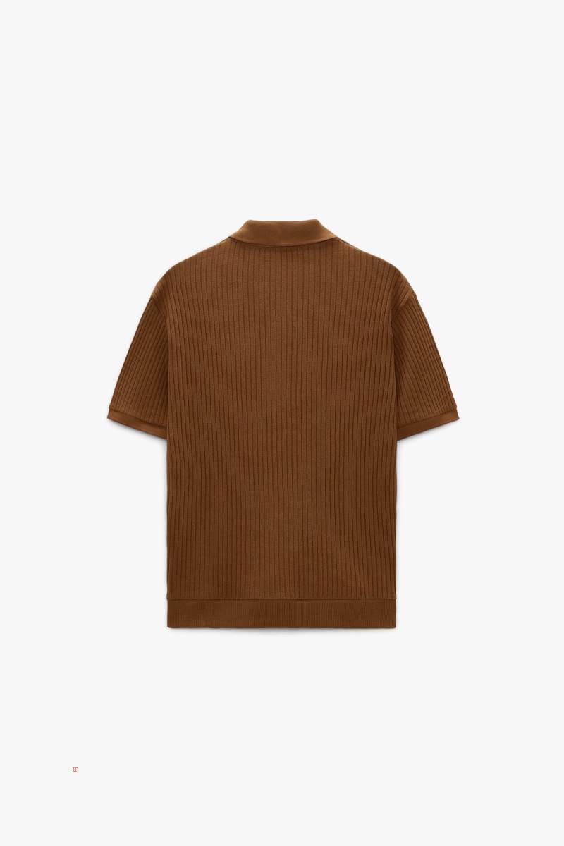 ZARA RIBBED Piketröja Herr Bruna | UBQSO-7854