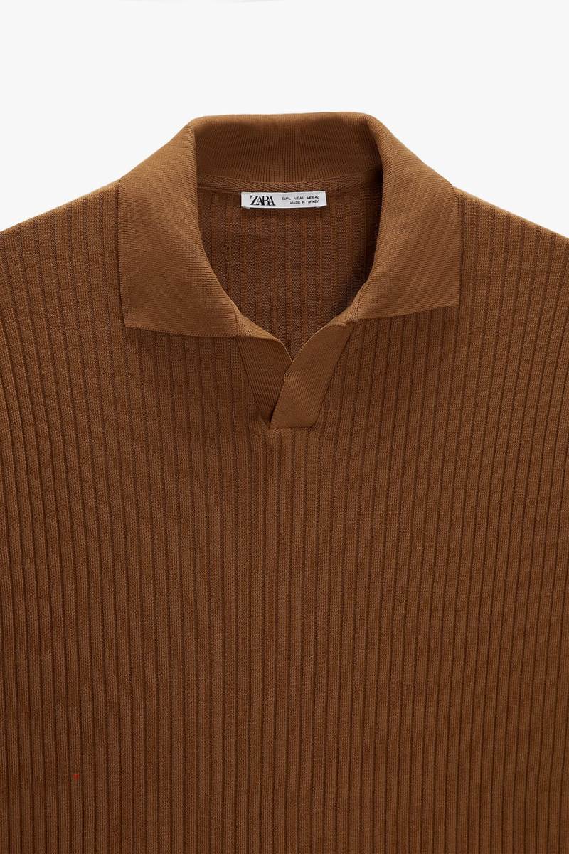 ZARA RIBBED Piketröja Herr Bruna | UBQSO-7854