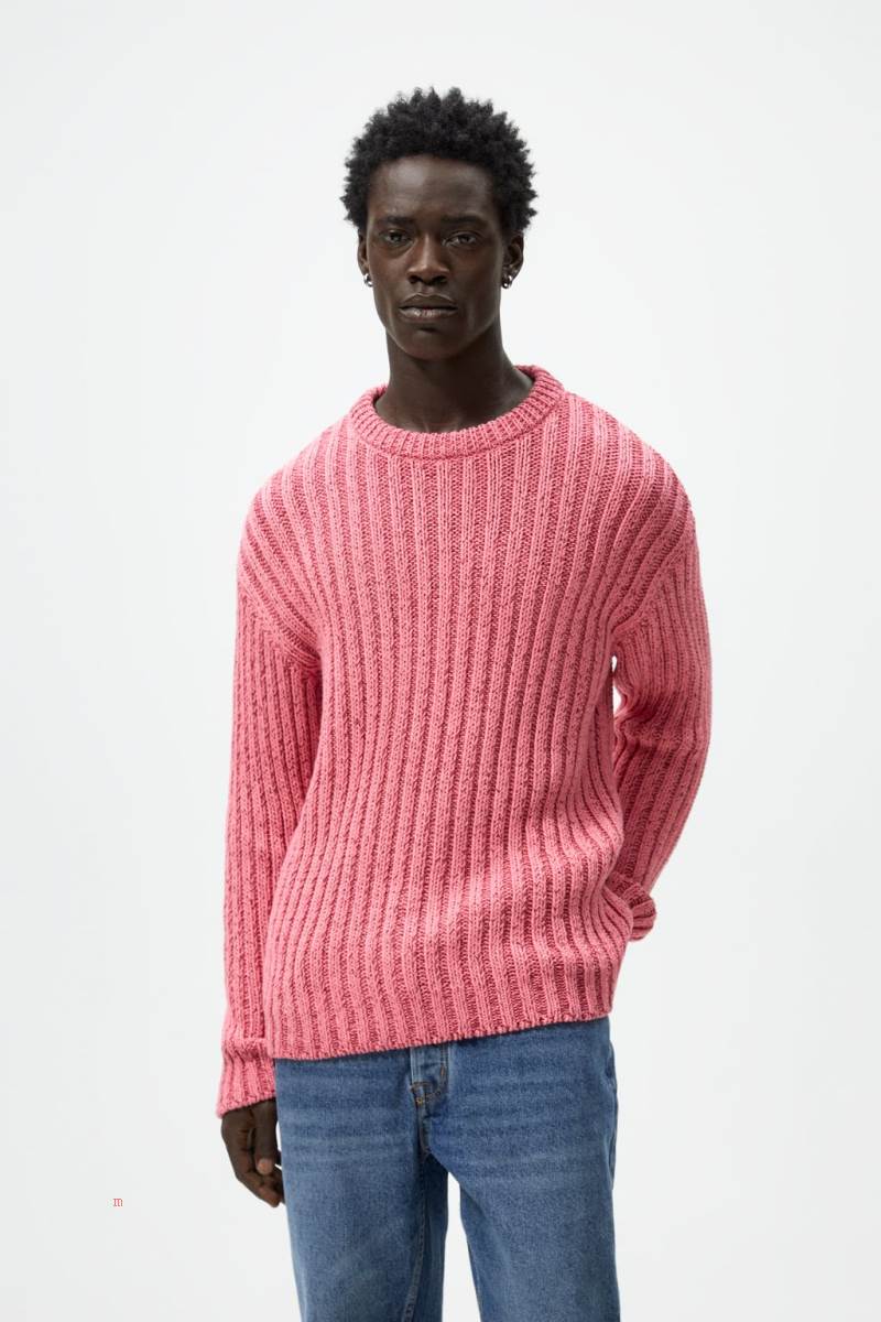 ZARA RIBBED TEXTURED Tröjor Herr Rosa | WJTMH-3825