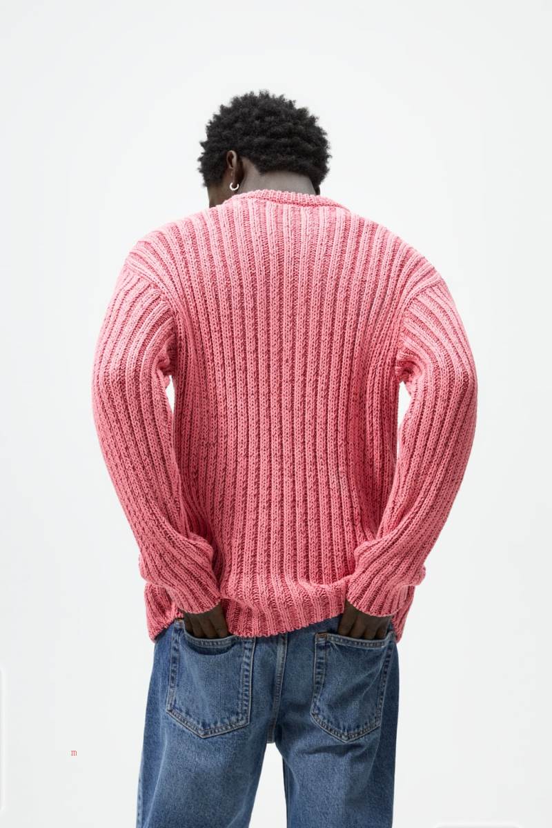 ZARA RIBBED TEXTURED Tröjor Herr Rosa | WJTMH-3825