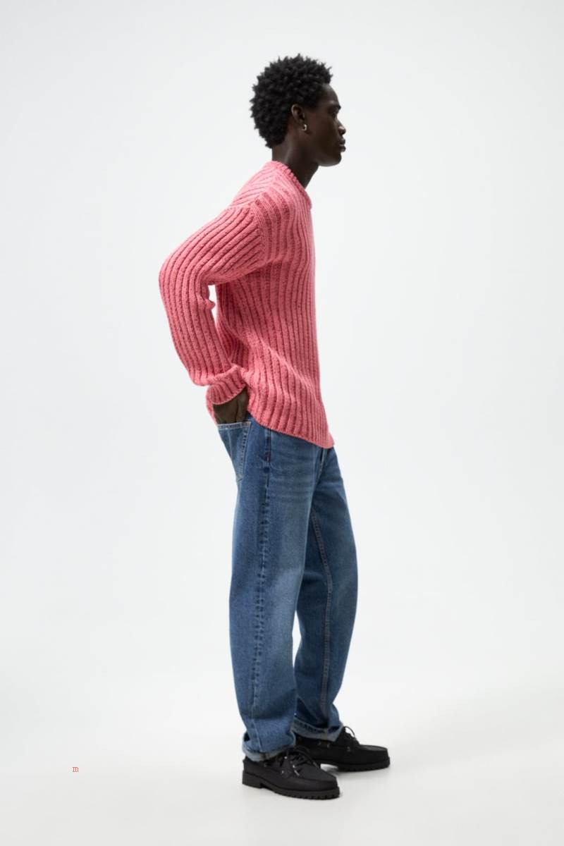 ZARA RIBBED TEXTURED Tröjor Herr Rosa | WJTMH-3825