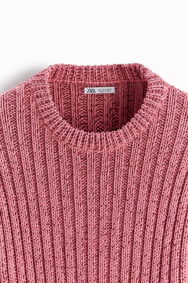 ZARA RIBBED TEXTURED Tröjor Herr Rosa | WJTMH-3825