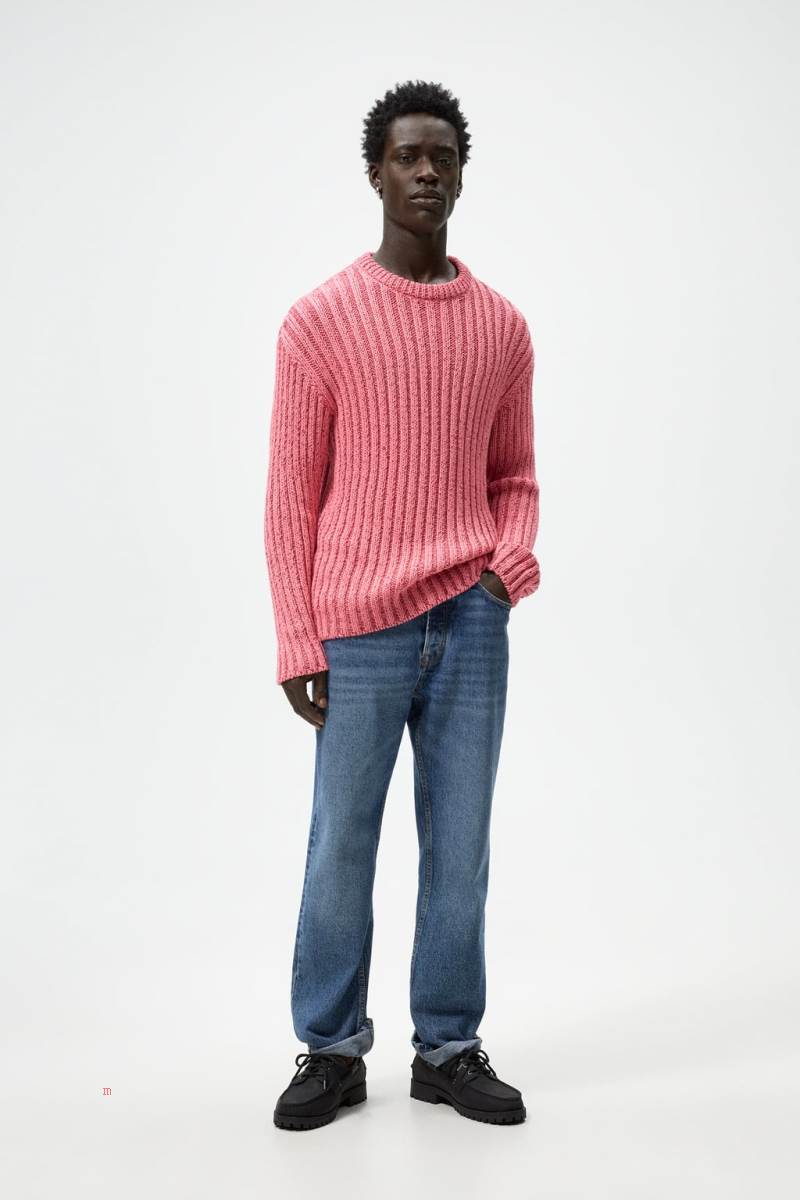 ZARA RIBBED TEXTURED Tröjor Herr Rosa | WJTMH-3825