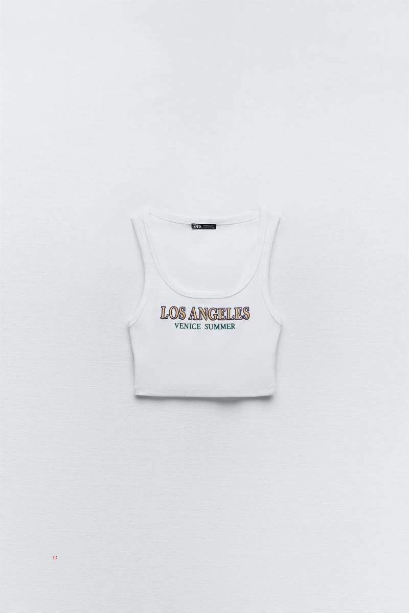 ZARA RIBBED TOP WITH SLOGAN Crop Top Dam Vita | PRXNB-5942