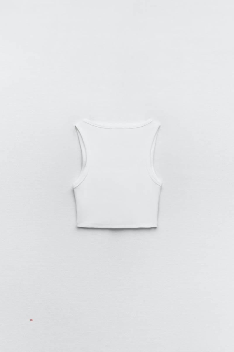 ZARA RIBBED TOP WITH SLOGAN Crop Top Dam Vita | PRXNB-5942