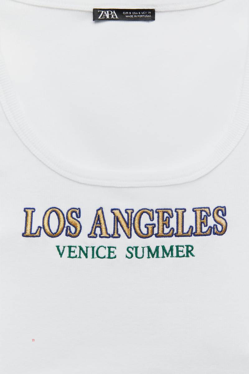 ZARA RIBBED TOP WITH SLOGAN Crop Top Dam Vita | PRXNB-5942