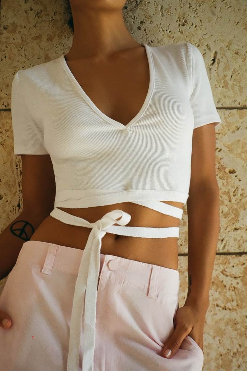 ZARA RIBBED TOP WITH TIE DETAIL Crop Top Dam Vita | TCLAX-9803