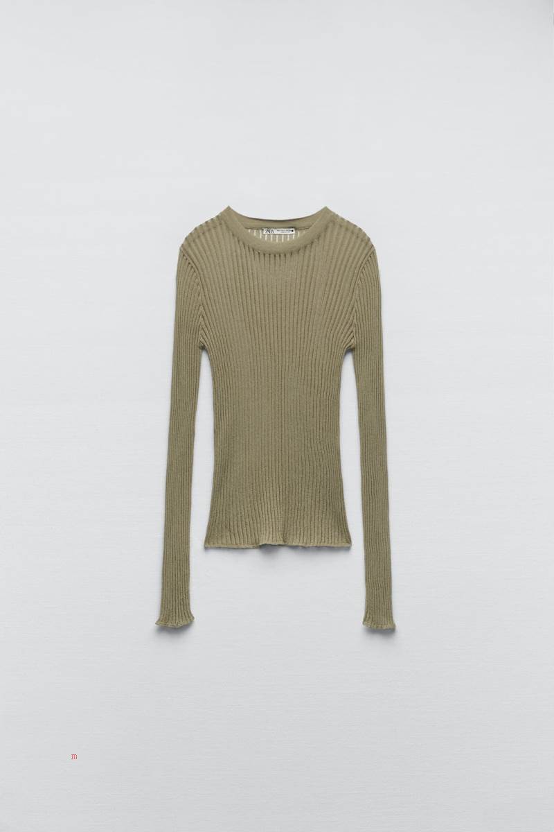 ZARA RIBBED T-shirt Dam Ljusgröna | BICUS-5481