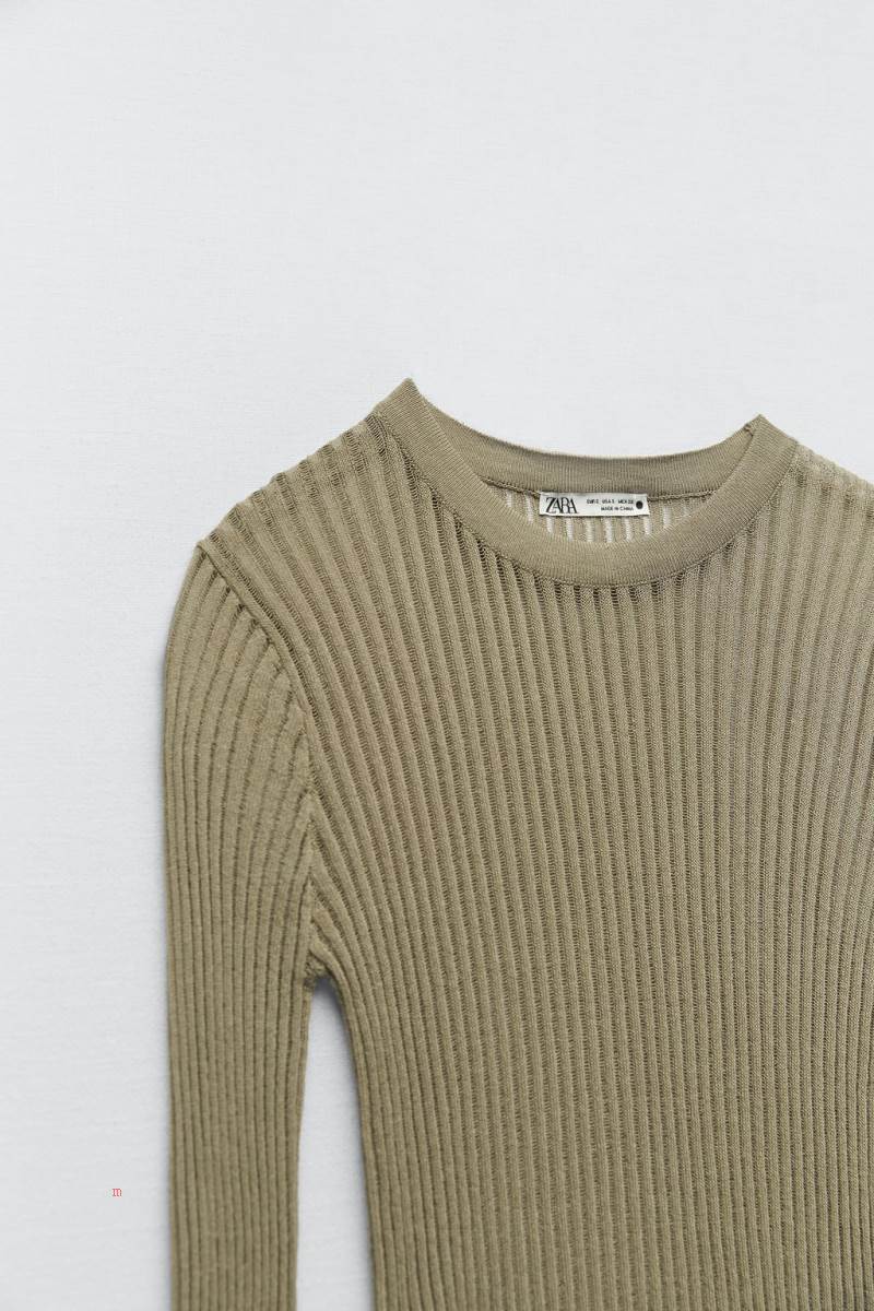 ZARA RIBBED T-shirt Dam Ljusgröna | BICUS-5481