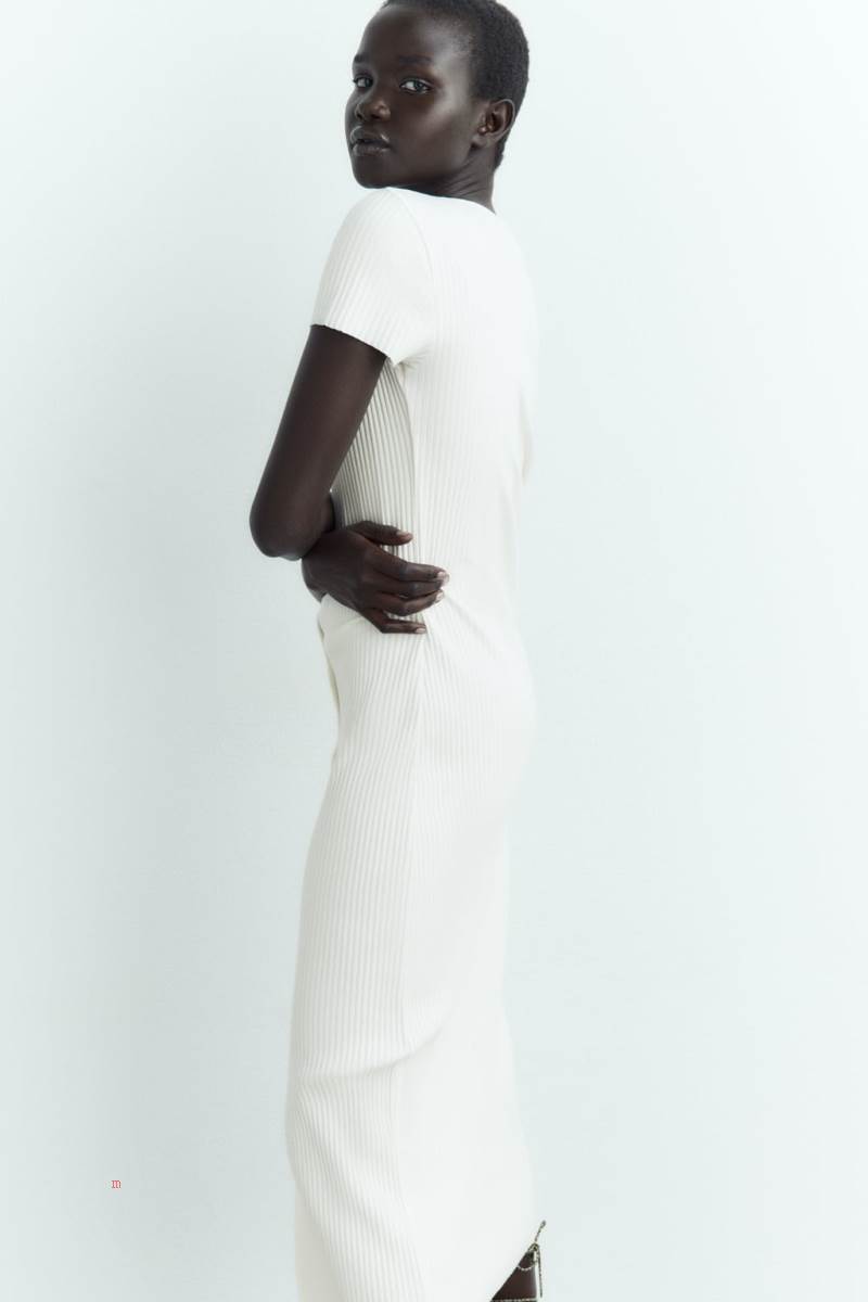 ZARA RIBBED WITH BUTTONS Klänning Dam Vita | OWPGD-2147