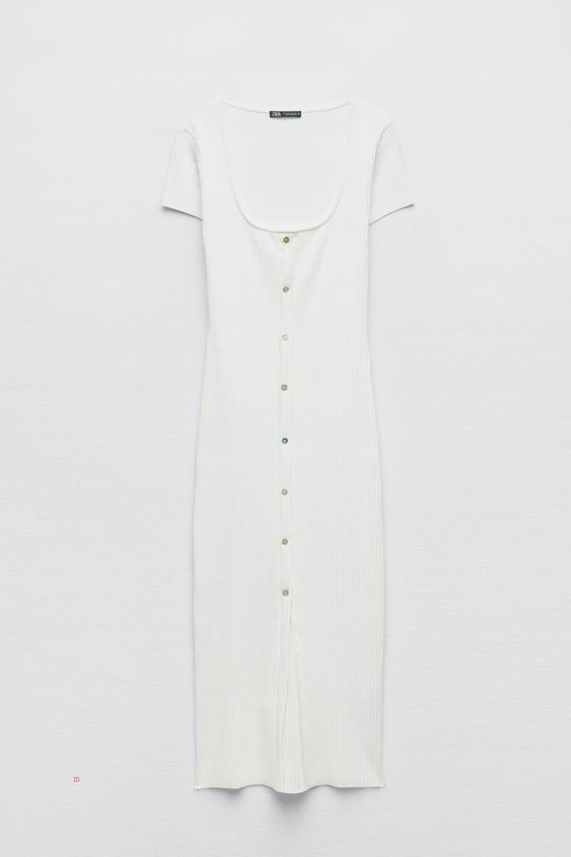 ZARA RIBBED WITH BUTTONS Klänning Dam Vita | OWPGD-2147