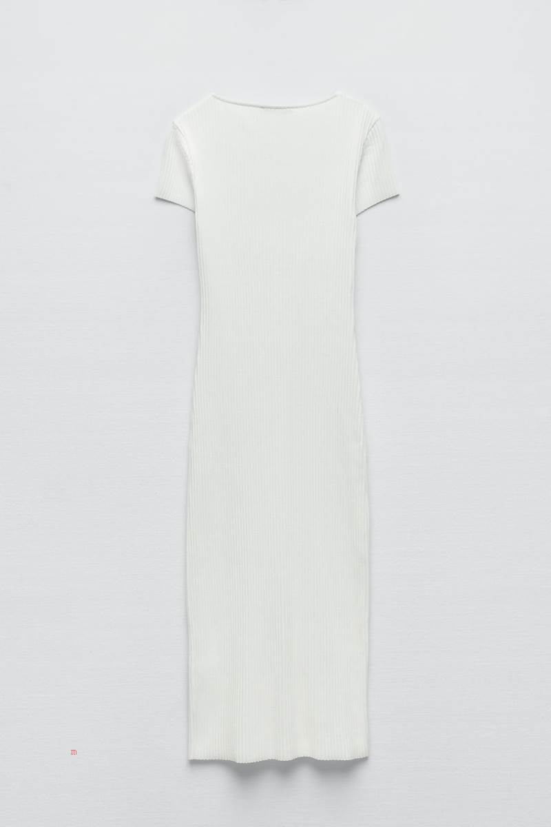 ZARA RIBBED WITH BUTTONS Klänning Dam Vita | OWPGD-2147